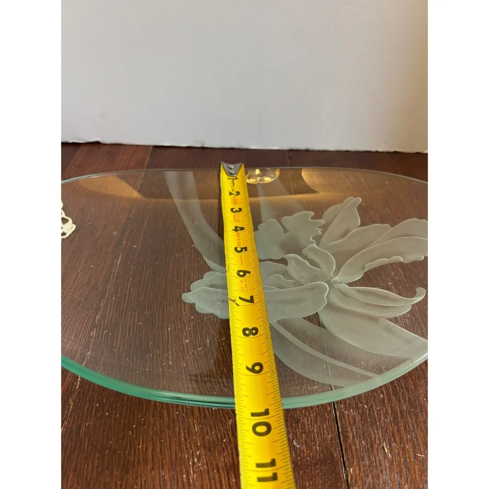 Dorothy Thorpe Irises Sand Carved Glass Oval Platter Etched Floral Serving Tray
